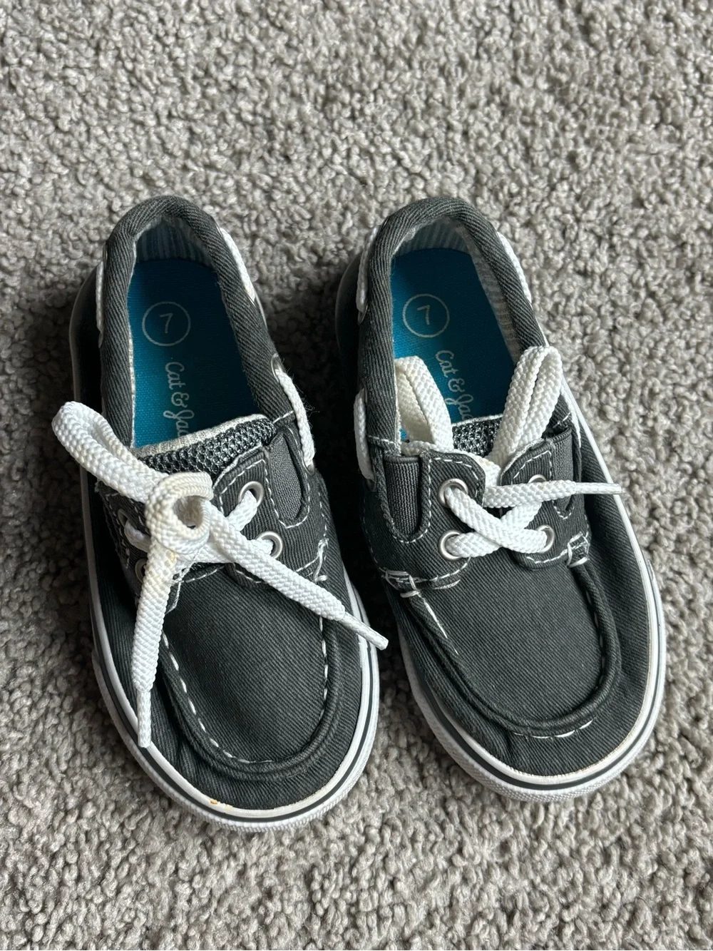 Cat & Jack Gray Canvas Kids Boat Shoes with White Laces 7